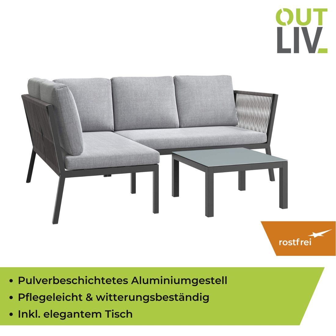 OUTLIV. Alex Ecklounge inkl. Loungetisch Aluminium/Rope