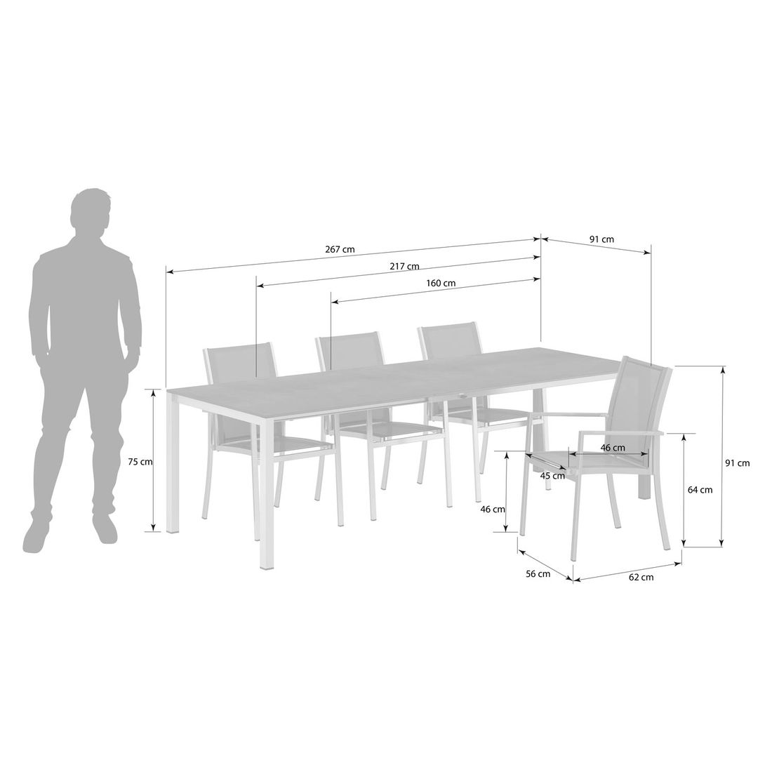 OUTLIV. Oviedo Gartenmöbel-Set 5-tlg. Tisch 160/217/267x92cm