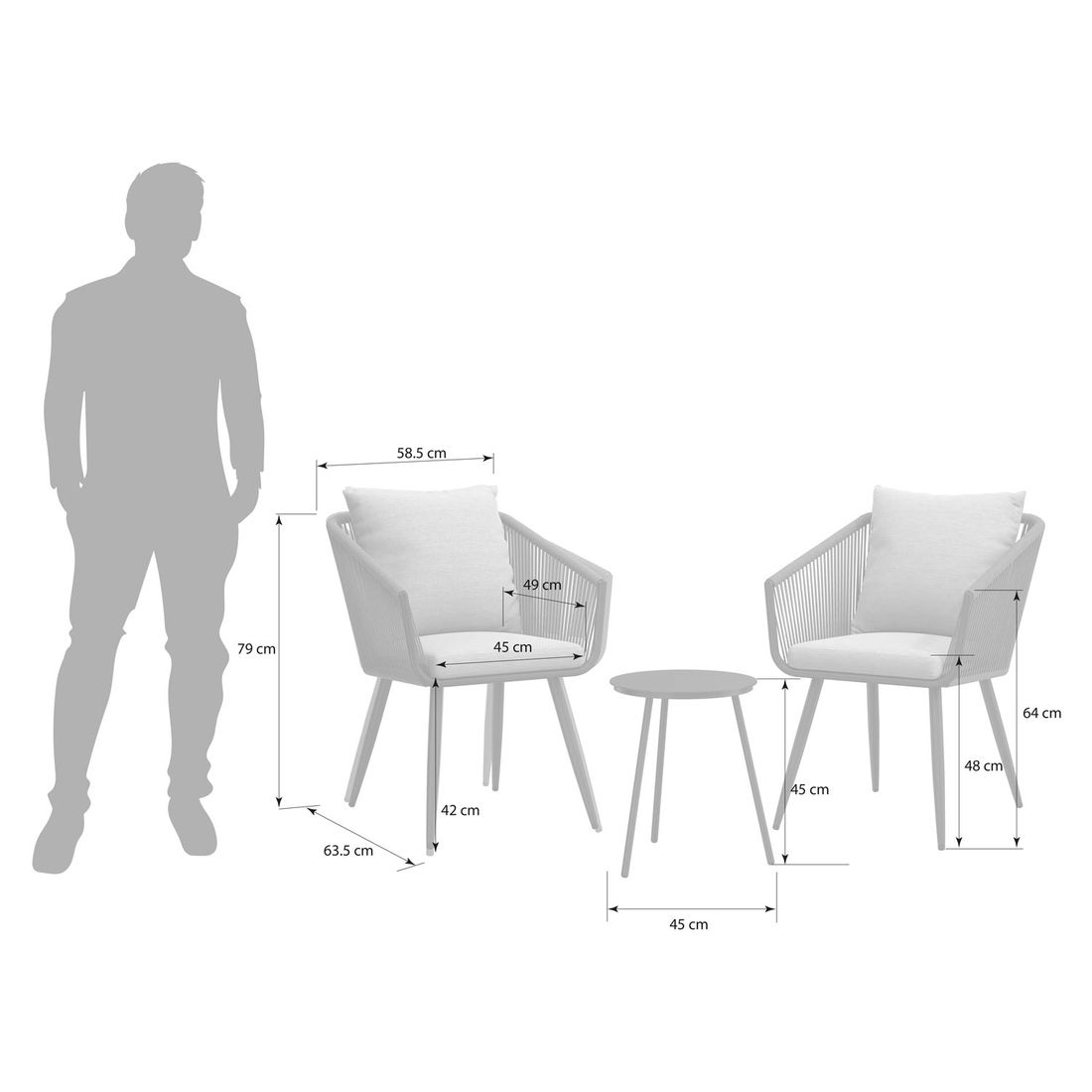 OUTLIV. Alex Gartenmöbel-Set S (2 Plätze) Tisch Ø45cm