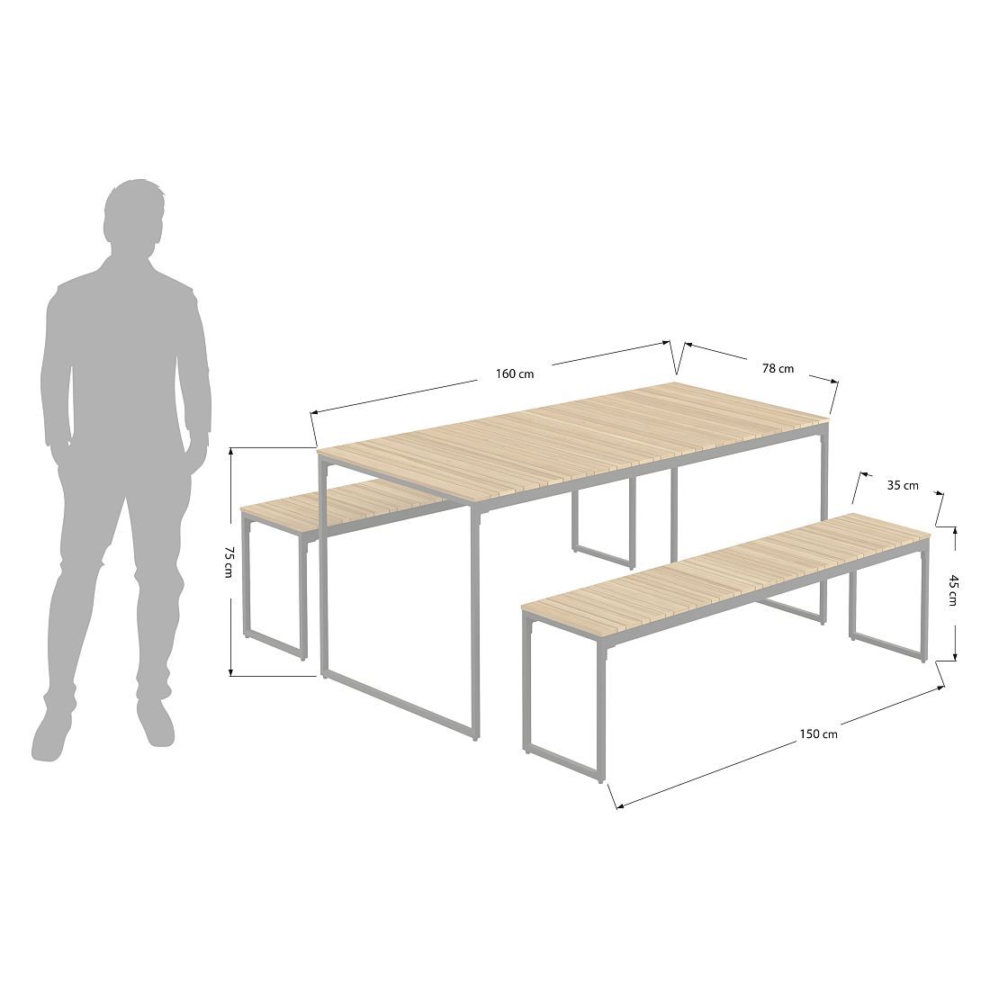 OUTLIV. Floris Gartenmöbel-Set M (4 Plätze) Tisch 160x78cm