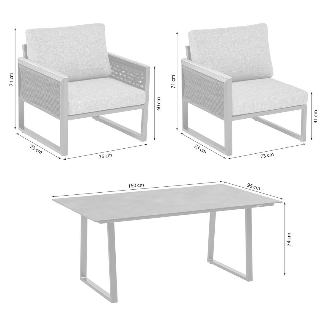 Kettler Ocean Skid Dininglounge Tisch 160x95cm Aluminium/Sunbrella