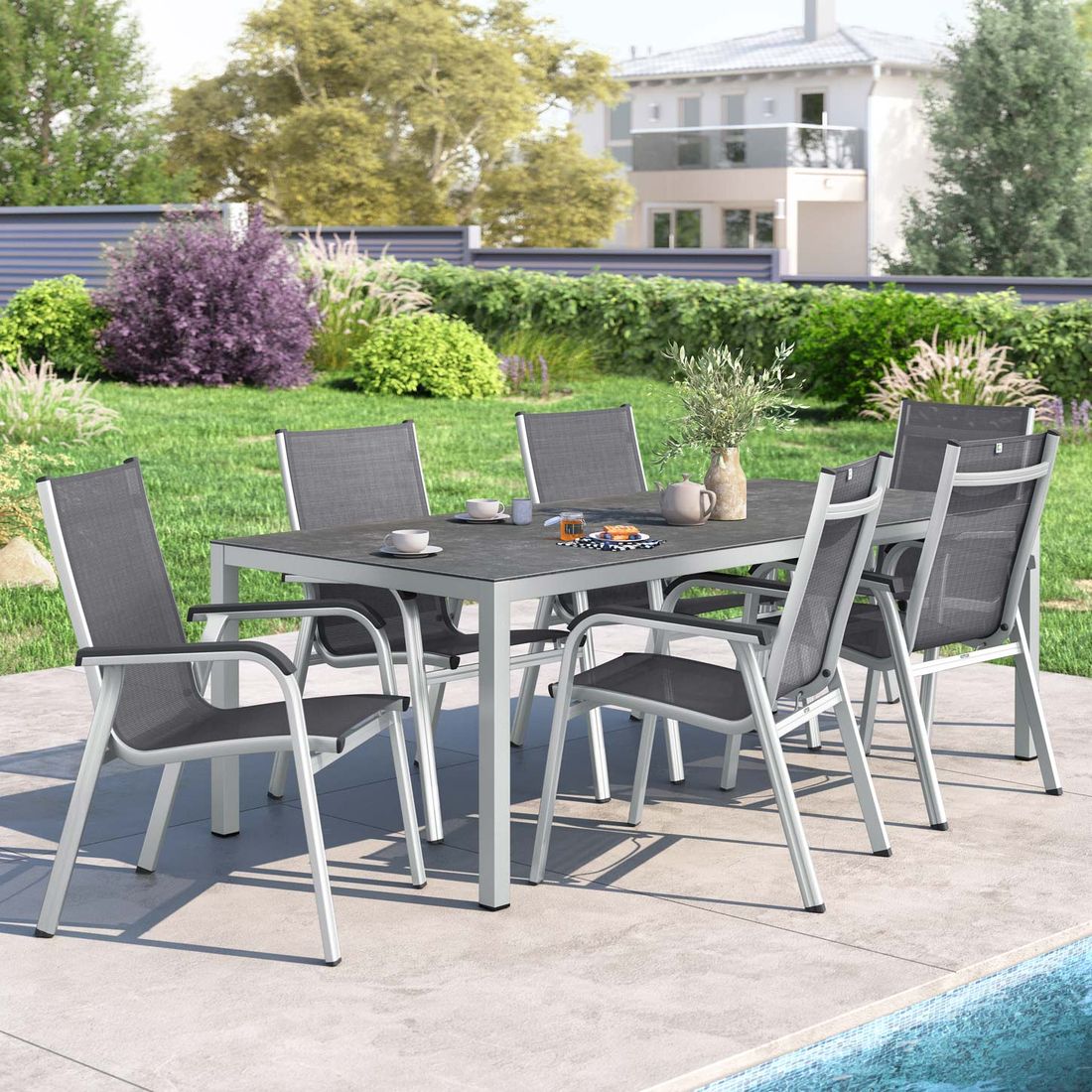 Kettler Basic Plus Gartenmöbel-Set L (6 Plätze) Tisch 220x100cm