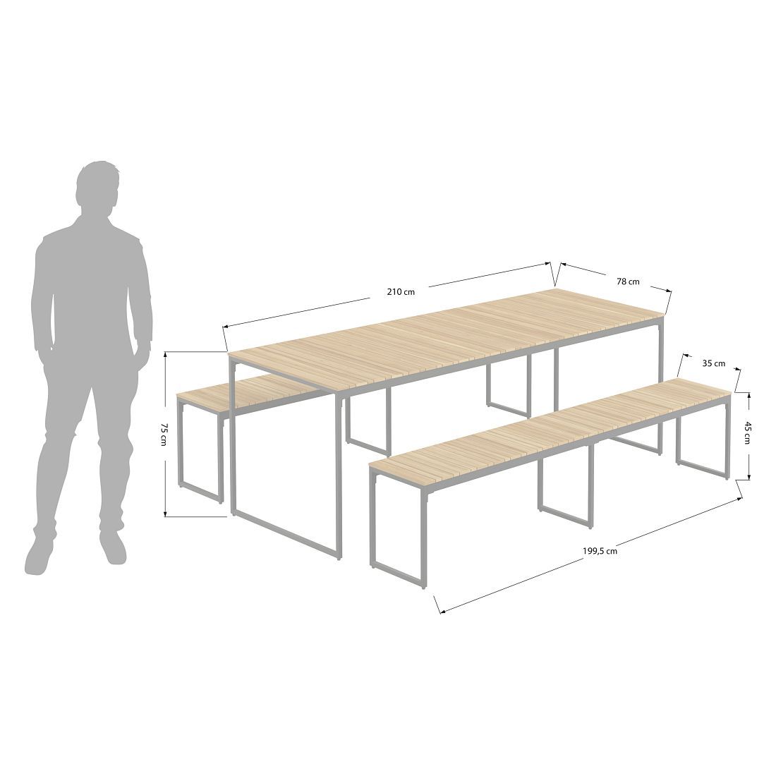 OUTLIV. Floris Gartenmöbel-Set L (6 Plätze) Tisch 210x78cm