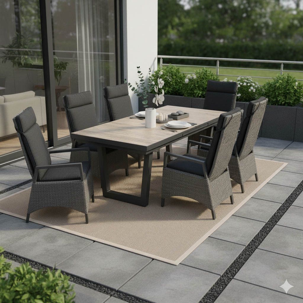 LC Garden Keramo Gartenmöbel-Set L 6 verstellbar (Plätze) Tisch 200/260x100cm