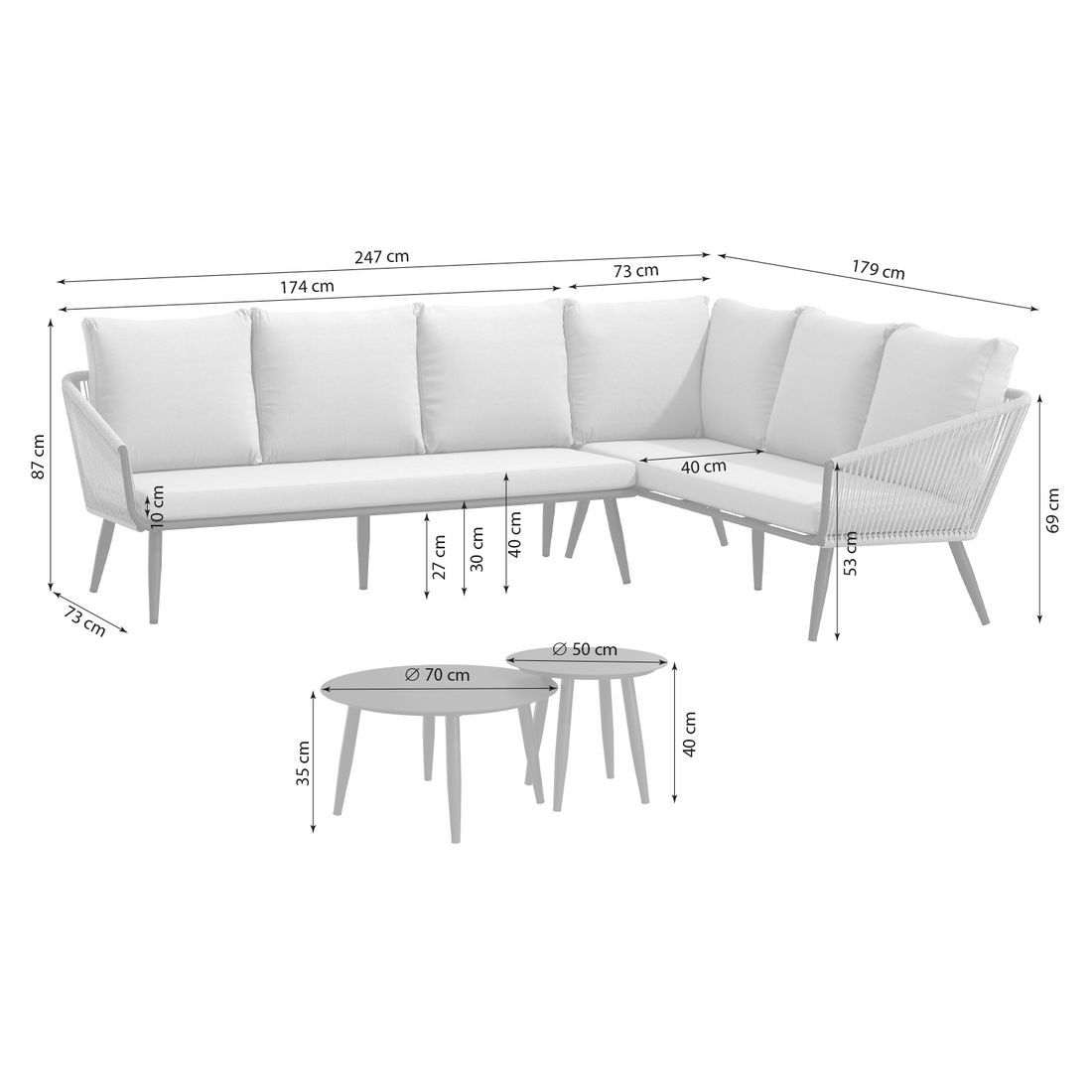 OUTLIV. Alex Ecklounge inkl. Loungetische Aluminium/Rope/Olefin