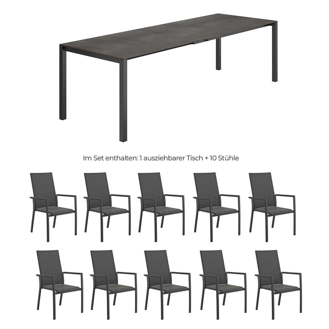 OUTLIV. Lucca Gartenmöbel-Set XXL (10 Plätze) Tisch 160/217/267x92cm