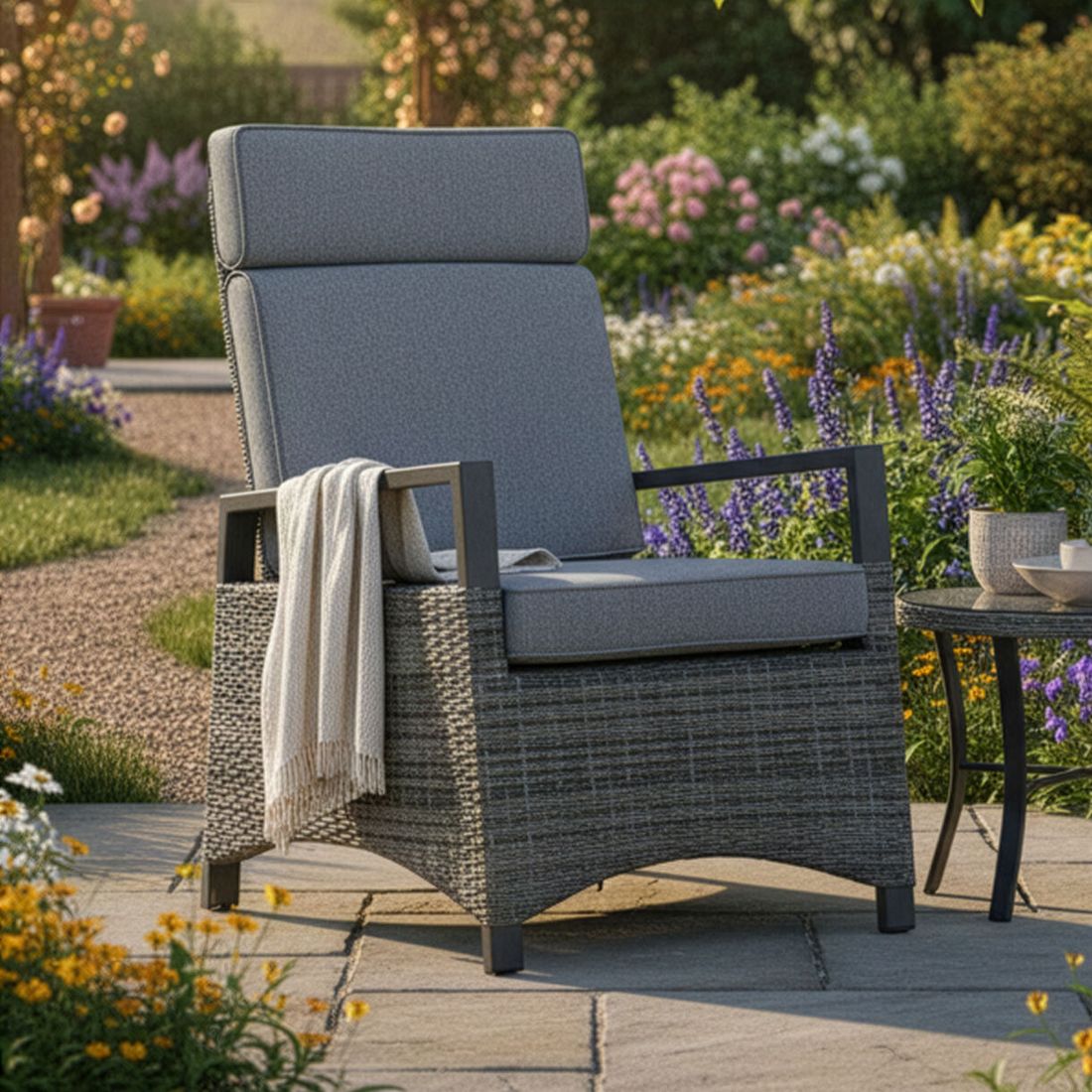 LC Garden Vivera Gartensessel verstellbar Geflecht mit Sitz- und Rückenkissen