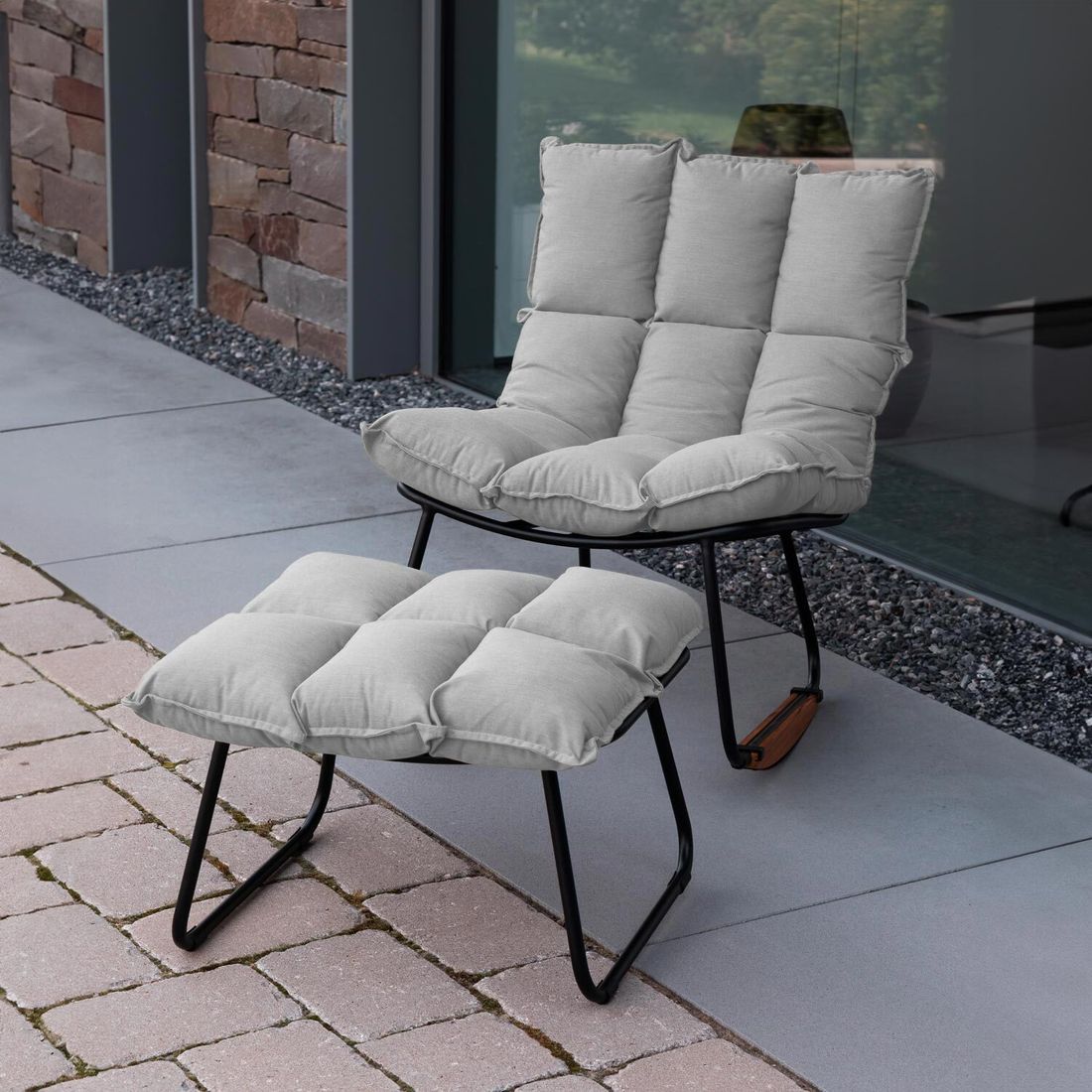 SCHÖNER WOHNEN-Kollektion Leska Schaukelstuhl ink.Hocker Aluminium/Sunbrella