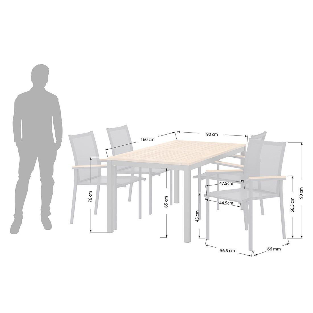 OUTLIV. Kobe Gartenmöbel-Set M (4 Plätze) Tisch 160x90cm