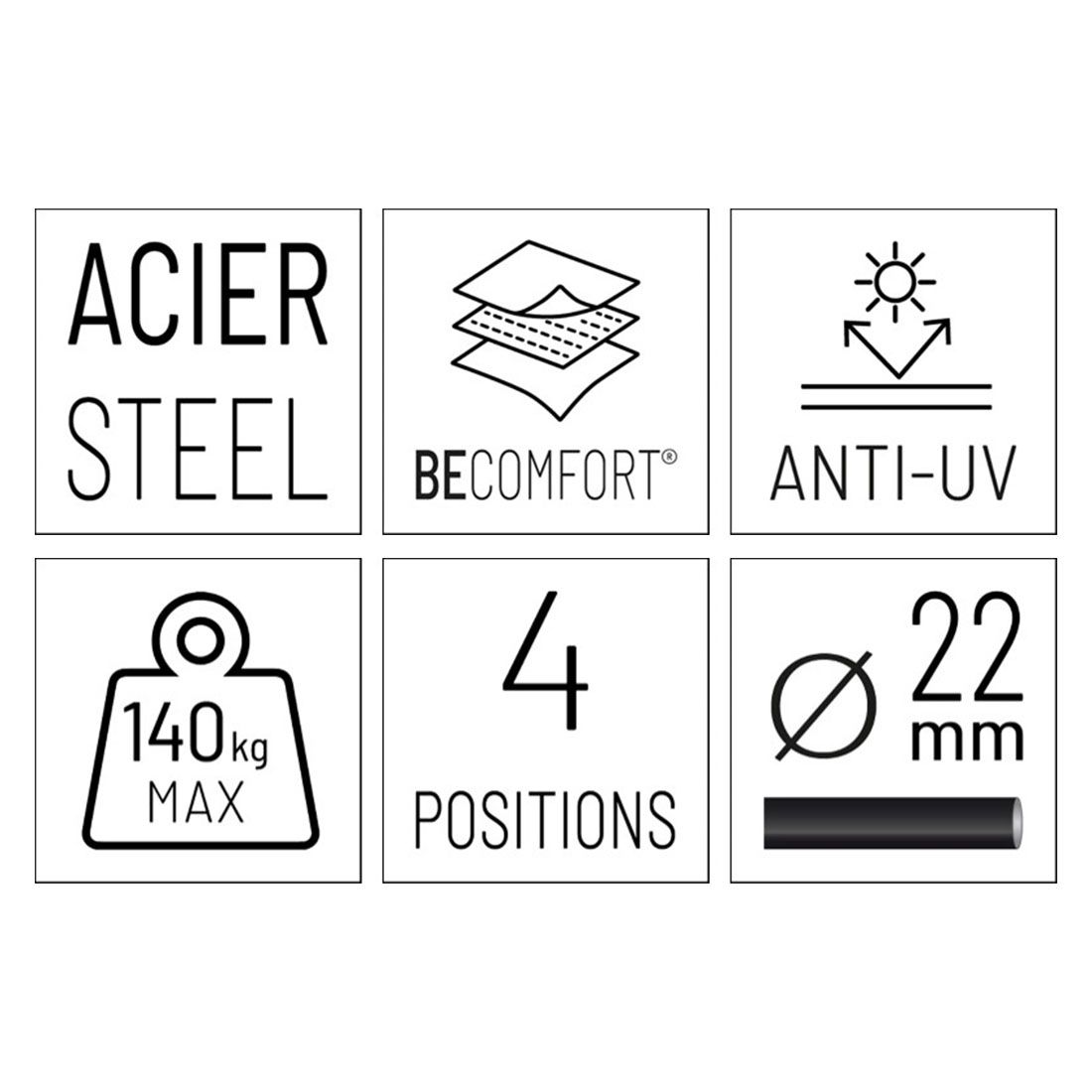 Lafuma Maxi Transat+ Liegestuhl Stahl/BeComfort