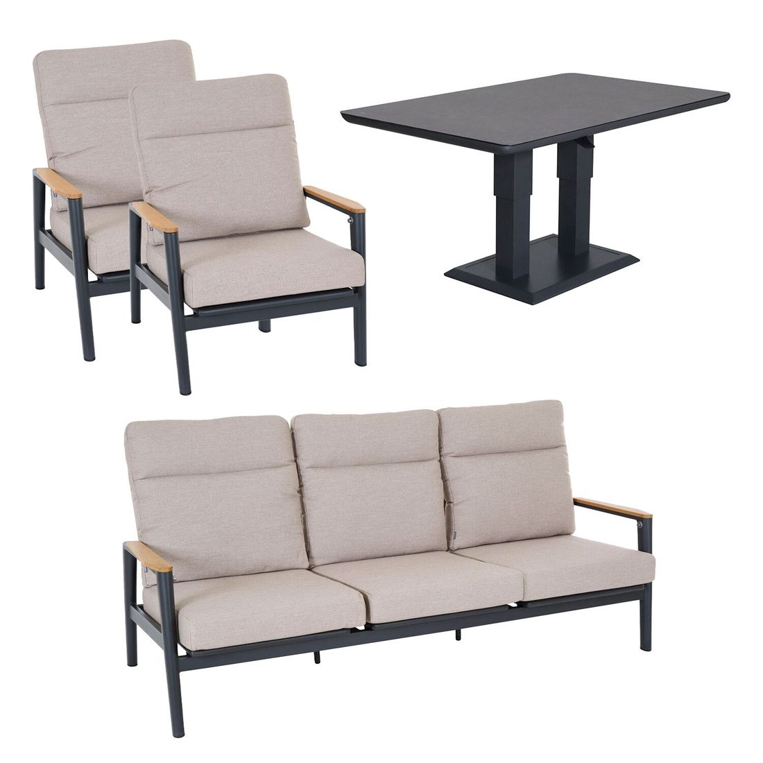 Siena Garden Cortina Loungeset verstellbar inkl. OUTLIV. Lifttisch Aluminium/Rope/Polypropylen