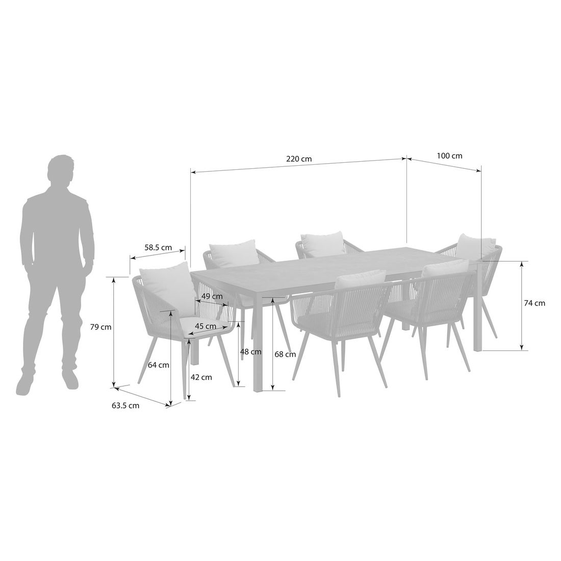 OUTLIV. Alex Gartenmöbel-Set 7-tlg. Tisch 220x100cm
