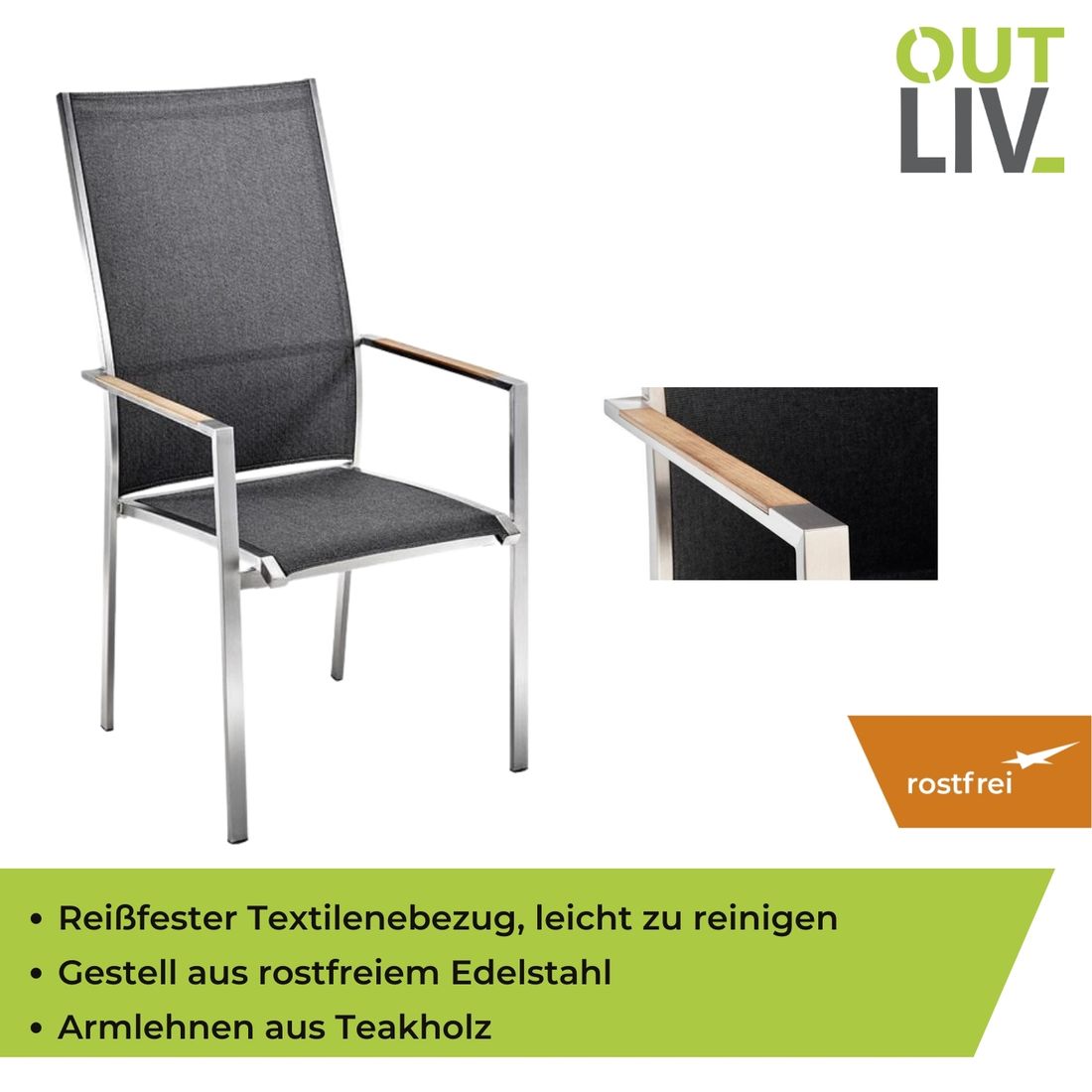 OUTLIV. Kreta Hochlehner Edelstahl/Textilene