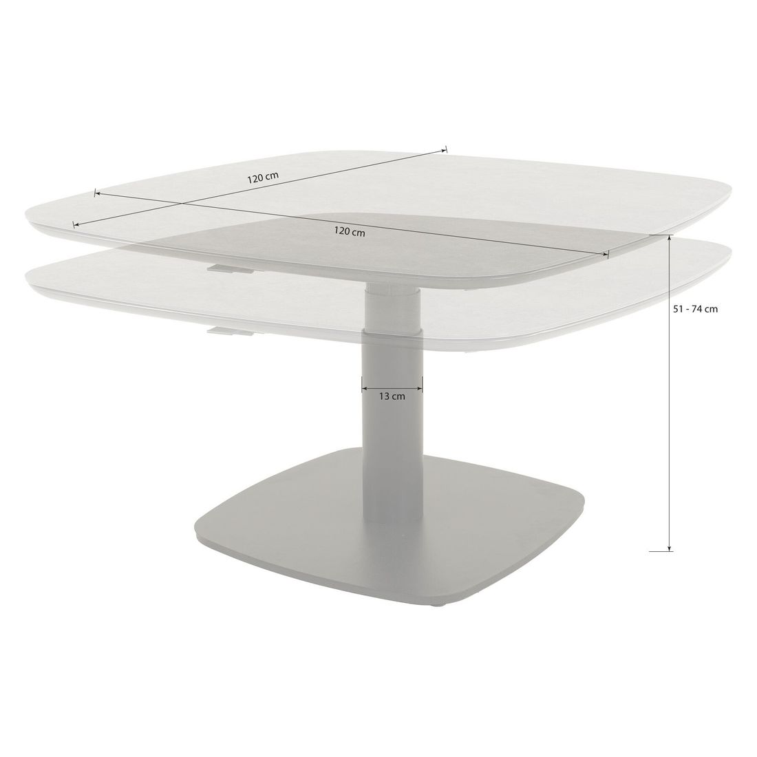 OUTLIV. Valencia Lifttisch 120x120cm Aluminium/Sinterstone