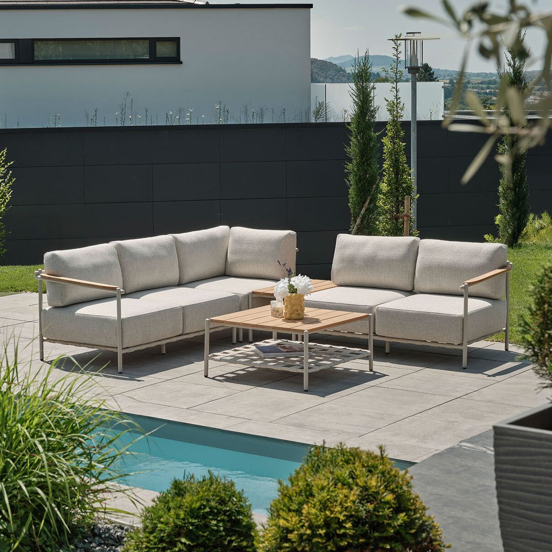 Stern Francis Ecklounge inkl. Loungetische Aluminium/Gurtbespannung/Polyacryl