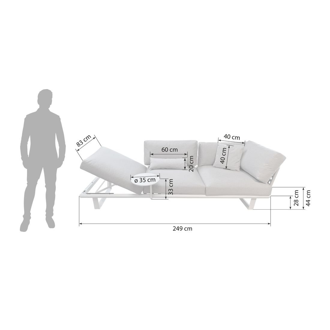 Solpuri Boom Gartenloungesofa verstellbar Aluminium/Bombay