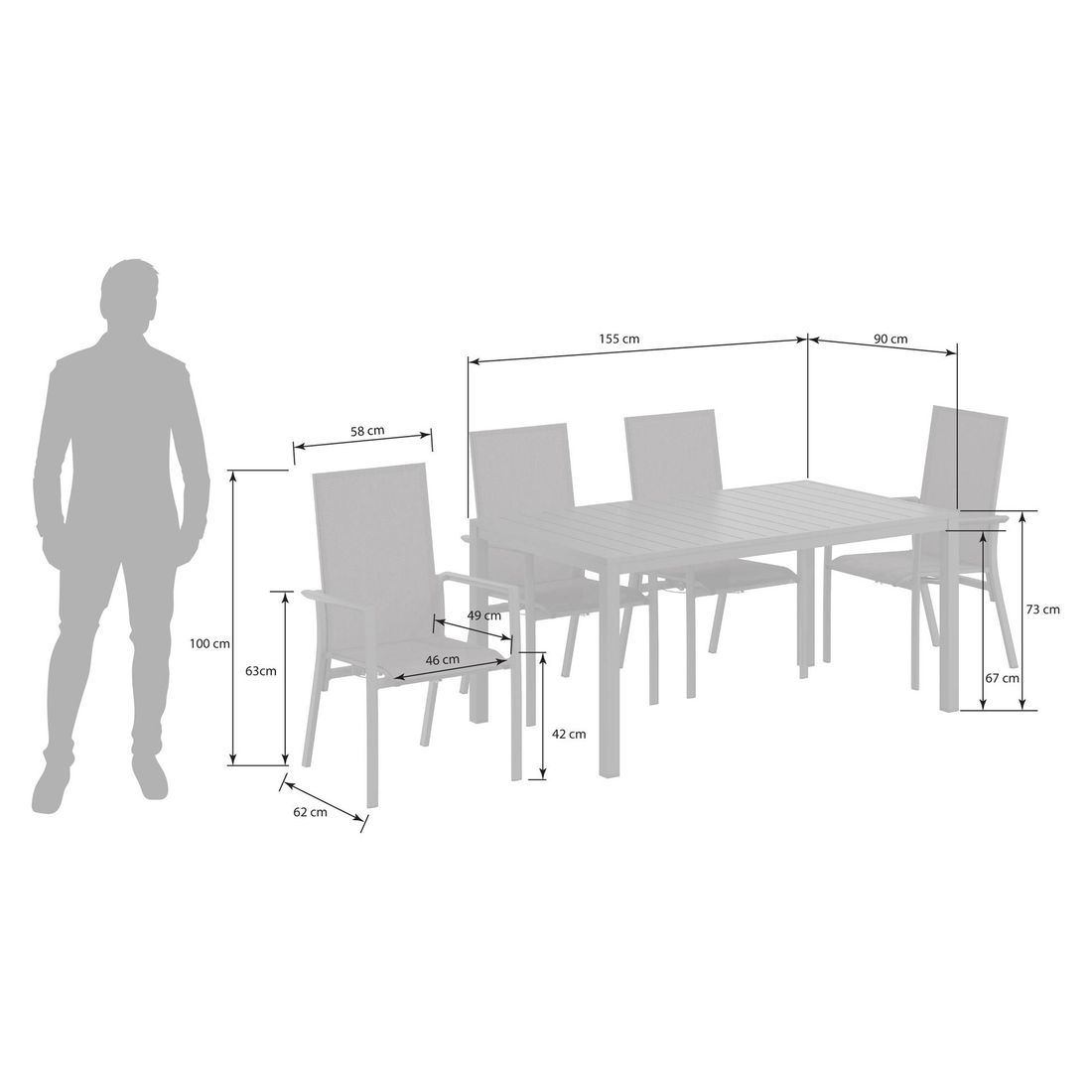 OUTLIV. Lucca Gartenmöbel-Set M (4 Plätze) Tisch 155x90cm