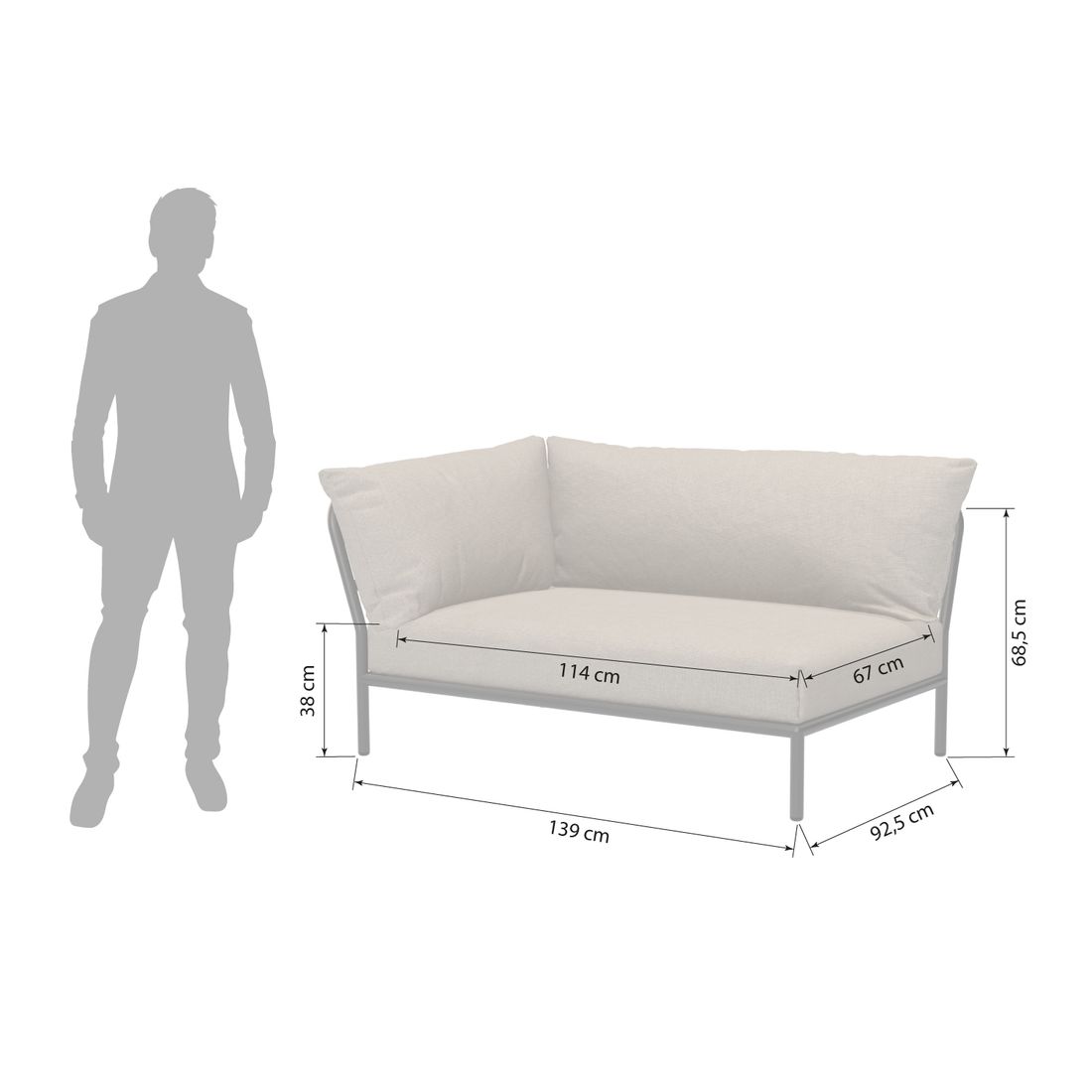 HOUE Level 2 Eck-/Endmodul Aluminium/Sunbrella