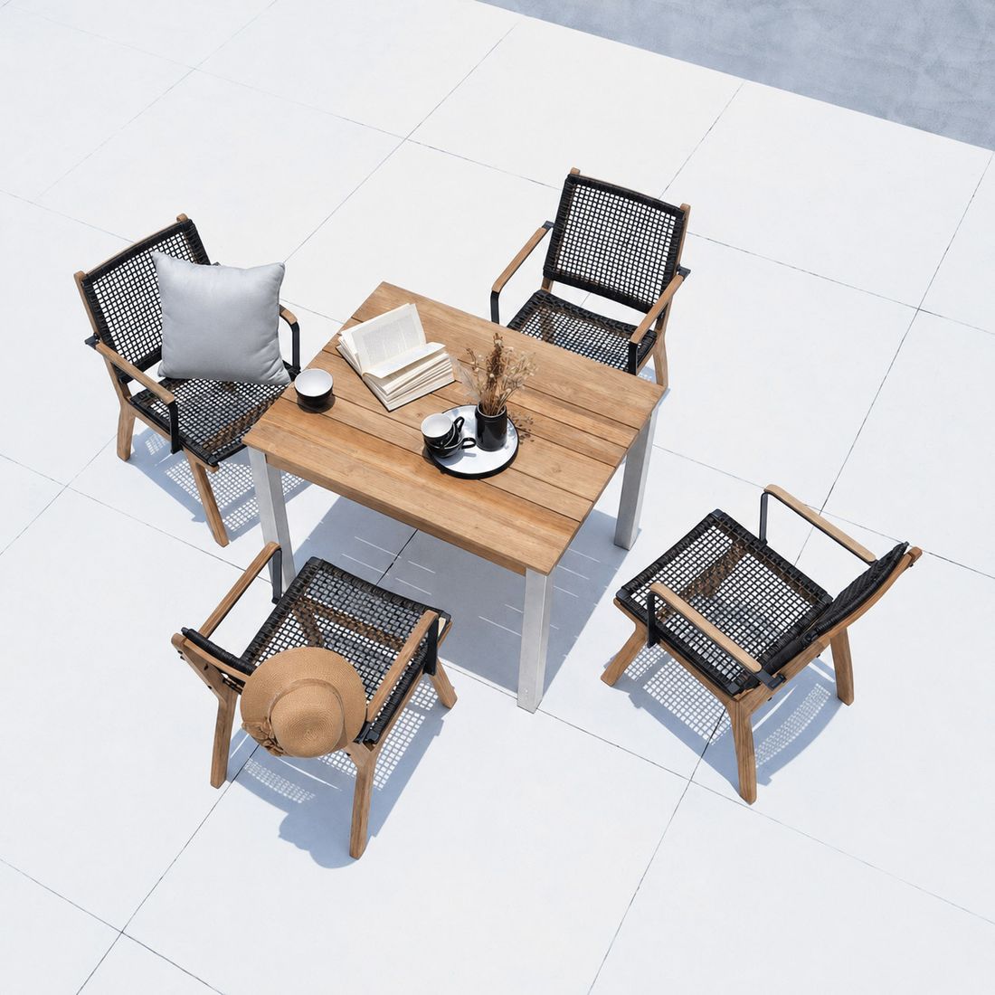 Zebra Derex Gartentisch 80x100cm Edelstahl/Teak recycelt