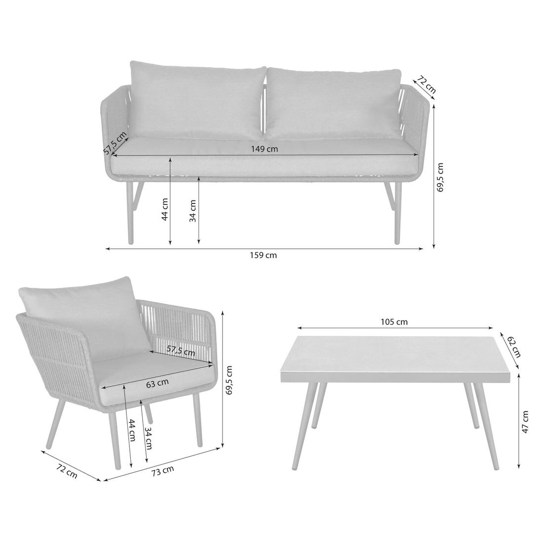 LC Garden Saigon Loungeset inkl. Loungetisch Stahl/Rope/Polyester