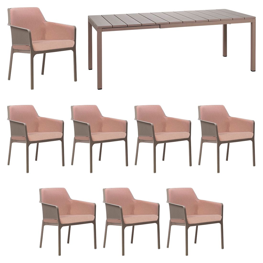 Nardi Net Gartenmöbel-Set XL (8 Plätze) Tisch 210/280x100cm