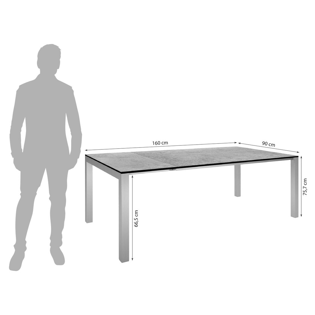 Stern Classic Ausziehtisch 160/210x90cm Edelstahl/Silverstar