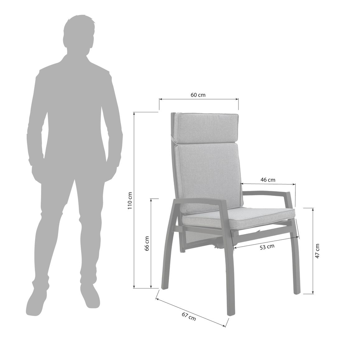 OUTLIV. Perth Gartensessel verstellbar Aluminium mit Sitz- und Rückenkissen