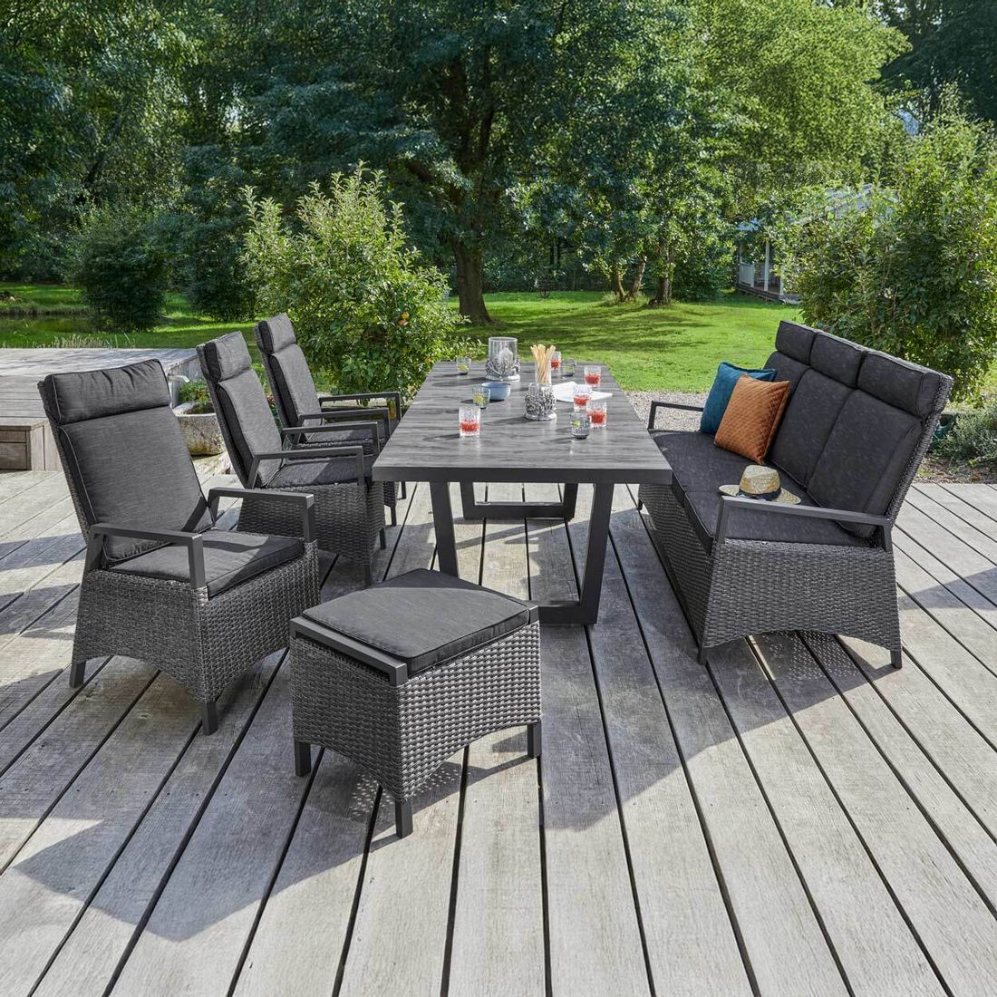 LC Garden Keramo Gartenmöbel-Set L verstellbar 6 (Plätze) Tisch 200/260x100cm