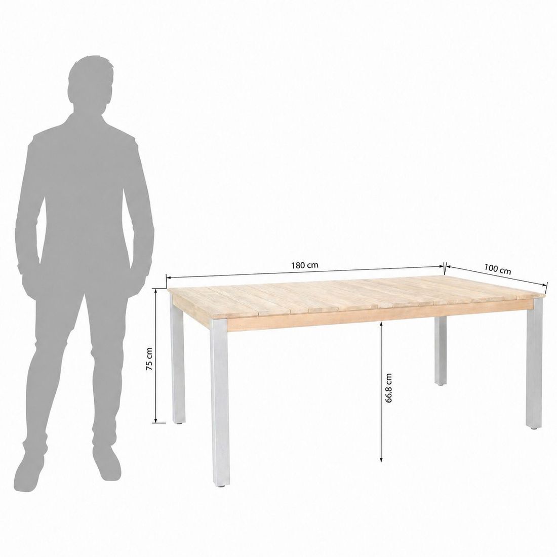 Zebra Derex Gartentisch 180x100cm Edelstahl/Teak recycelt