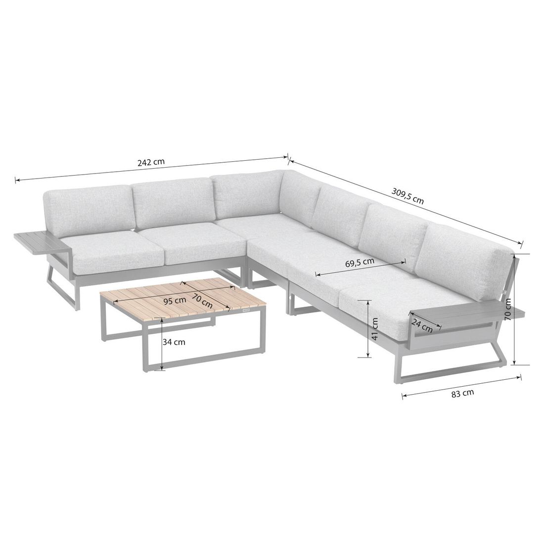Kettler Ocean Skid Platform Ecklounge inkl. Loungetisch Aluminium/Olefin