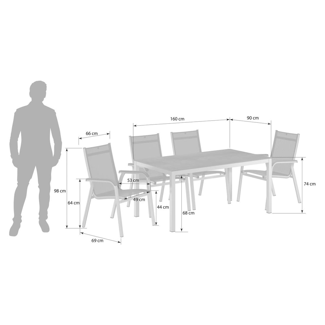 Kettler Basic Plus Gartenmöbel-Set M (4 Plätze) mit OUTLIV. Tisch 160x90cm