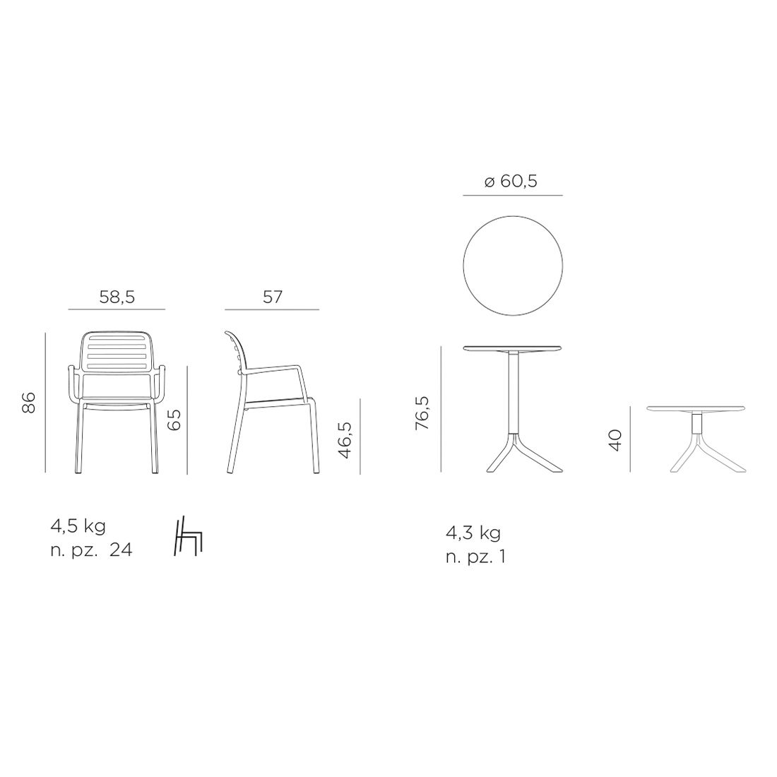 Nardi Costa Gartenmöbel-Set S (2 Plätze) Tisch Ø60,5cm