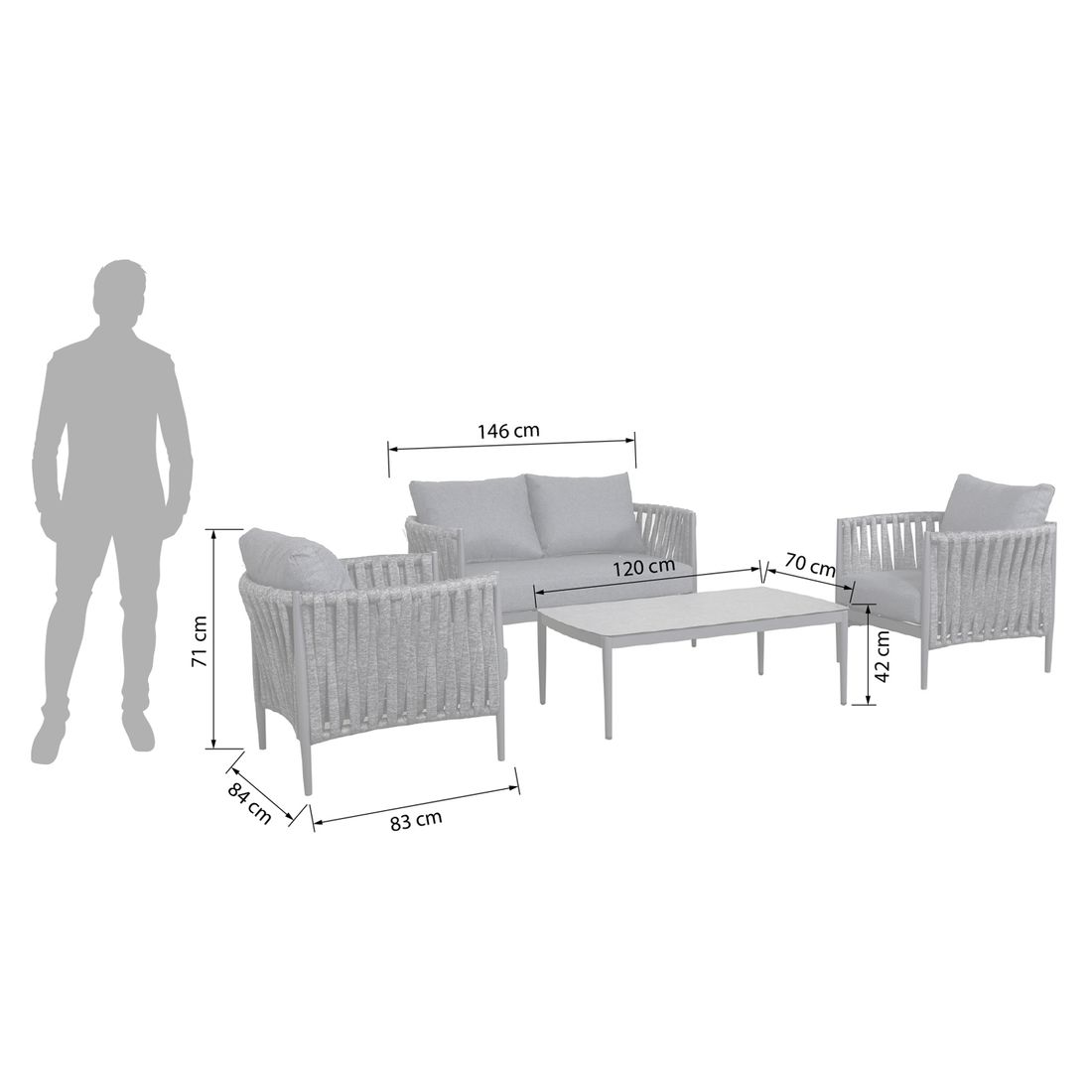 OUTLIV. Lena Loungeset Aluminium/Rope/Createxx