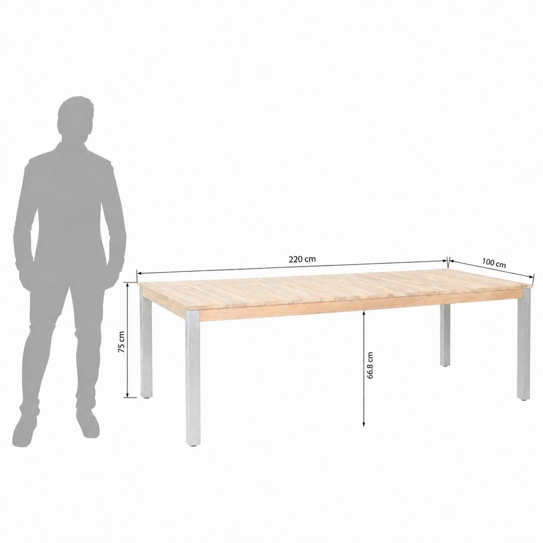 Zebra Derex Gartentisch 220x100cm Edelstahl/Teak recycelt