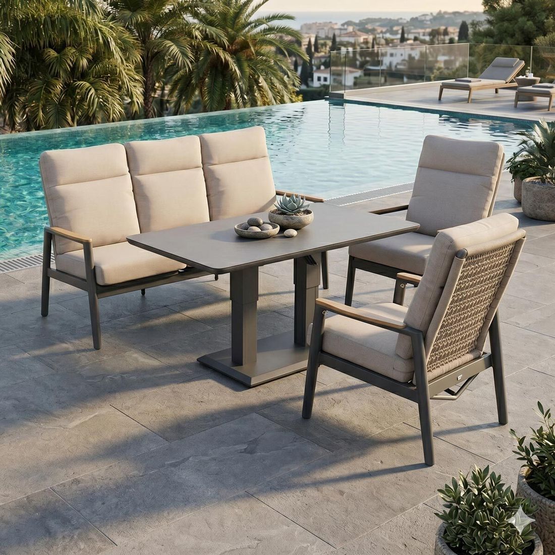 Siena Garden Cortina Loungeset verstellbar inkl. OUTLIV. Lifttisch Aluminium/Rope/Polypropylen