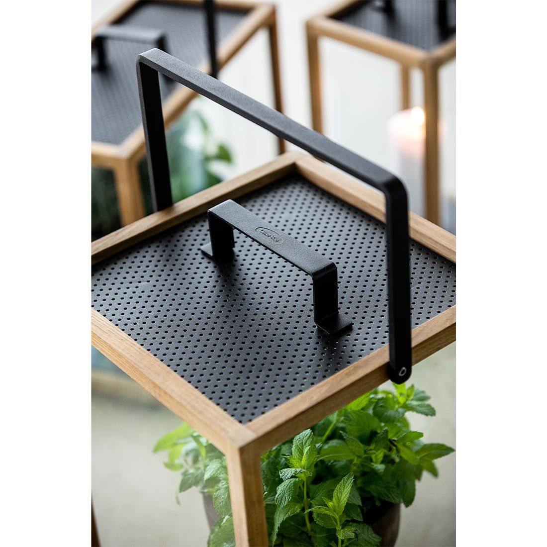 CaneLine Lighthouse Laterne 33x33x54 cm Teak/Aluminium Natur/Lava Grey