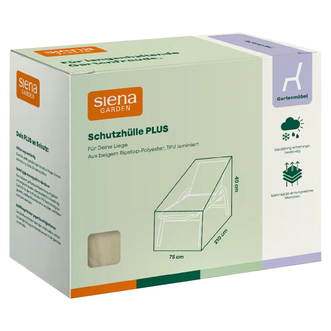 Siena Garden Plus Schutzhülle für Gartenliege 75x210x40cm