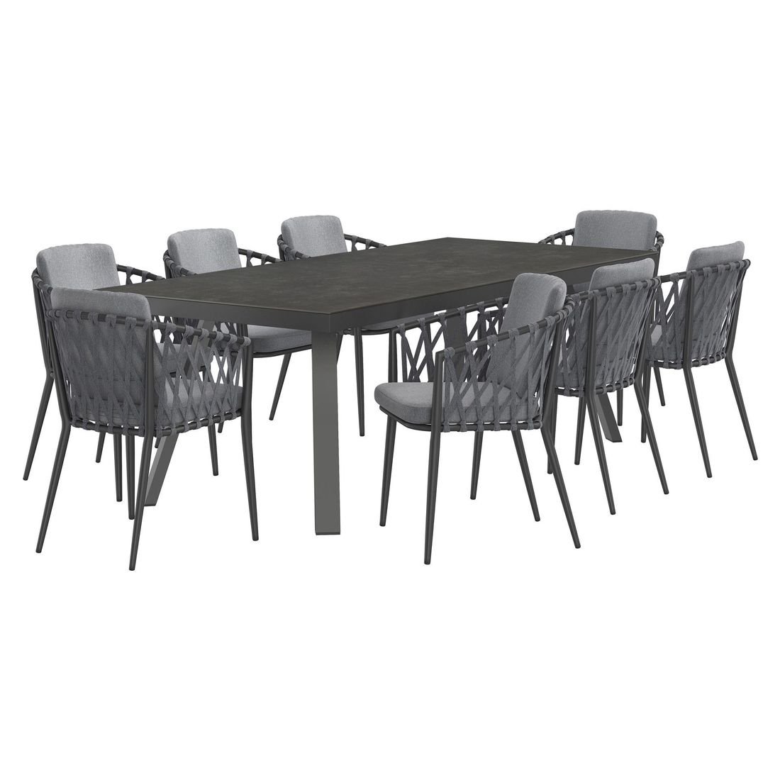 OUTLIV. Cairns Gartenmöbel-Set XL (8 Plätze) Tisch 220x100cm Aluminium/Glaskeramik Vierfuß