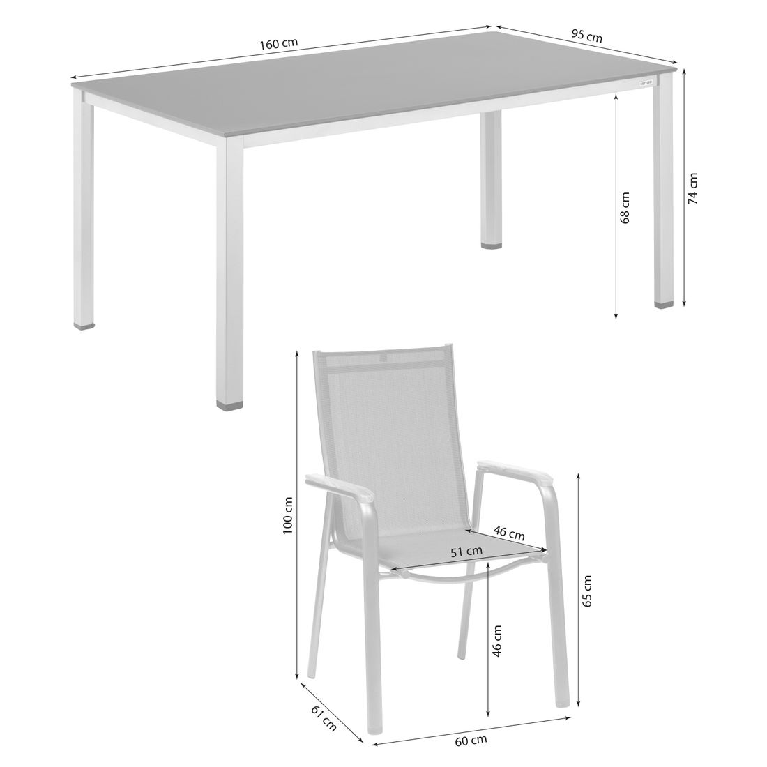Kettler Cirrus Gartenmöbel-Set M (4 Plätze) Tisch 160x95cm