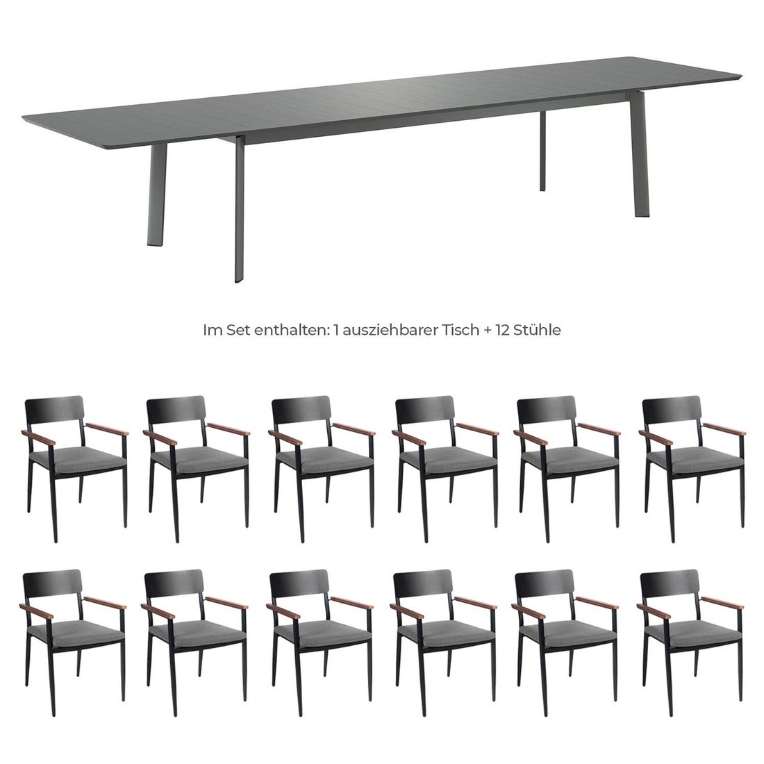 OUTLIV. Lorenzo Gartenmöbel-Set XXL (12 Plätze) Tisch 266/331/396x110cm
