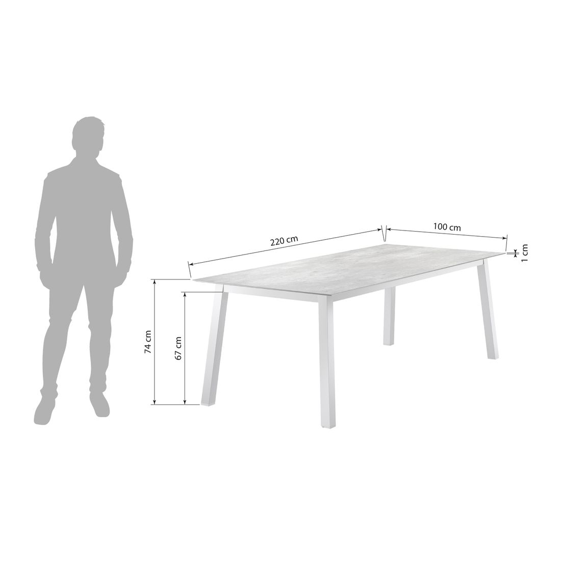 Sieger Gartentisch 220x100cm Quadratrohr Aluminium/Polytec