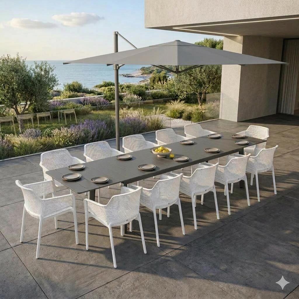 Nardi Net Gartenmöbel-Set XXL (12 Plätze) mit OUTLIV. Tisch 266/331/396x110cm