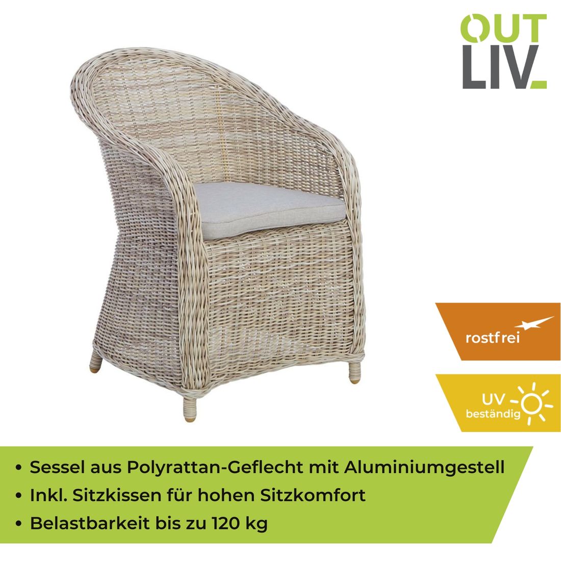 OUTLIV. Coventry Gartensessel Aluminium/Geflecht