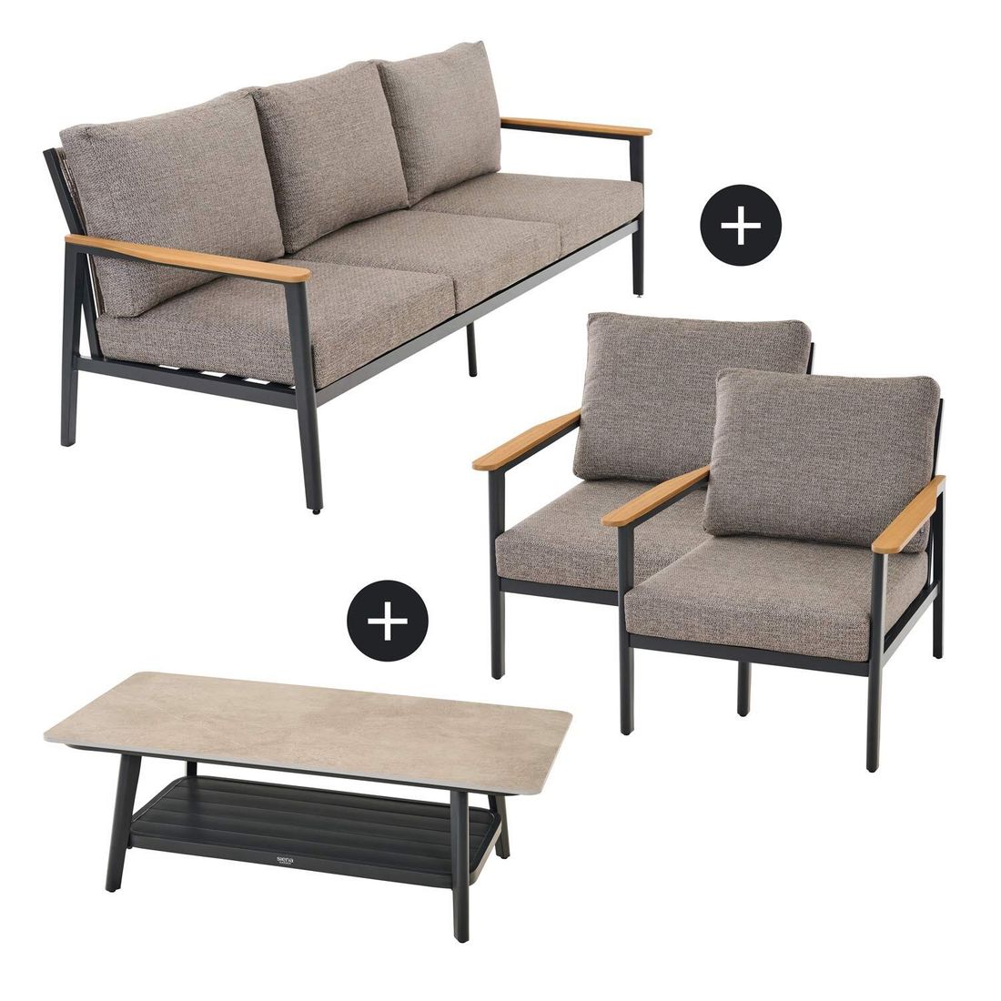 Siena Garden Liguria Loungeset inkl. Loungetisch Aluminium/Gardino-Geflecht/Polyester