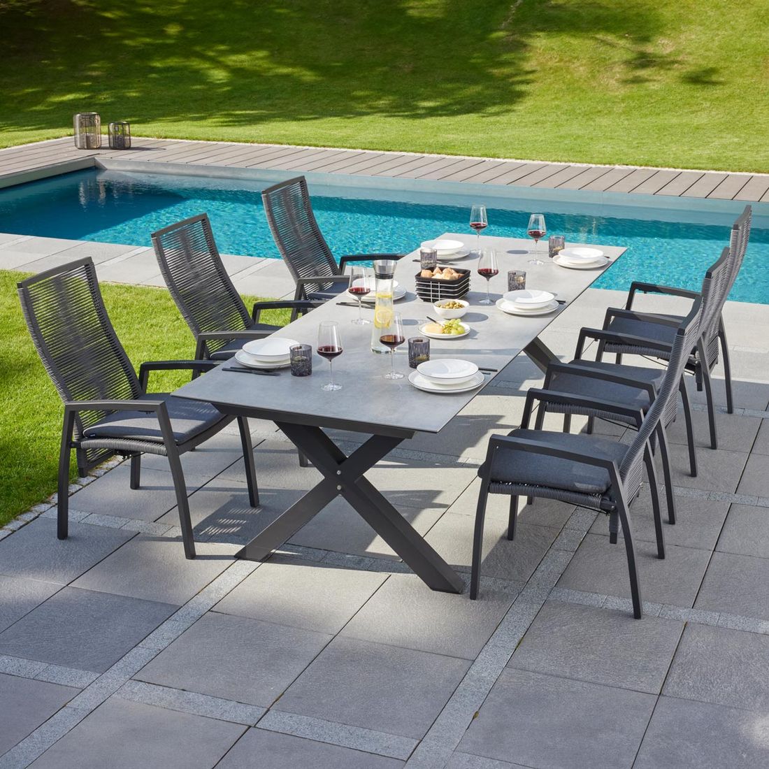 LC Garden Diwo Gartenmöbel-Set L verstellbar (6 Plätze) Tisch 200/260x100cm