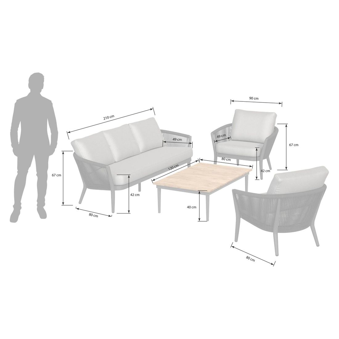 OUTLIV. Monet Loungeset inkl. Loungetisch Aluminium/Rope/Olefin