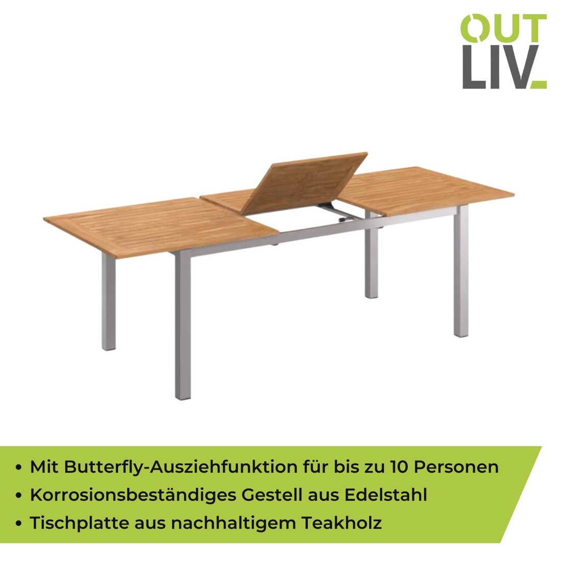 OUTLIV. Oviedo Ausziehtisch 180/240x90cm Edelstahl/Teak