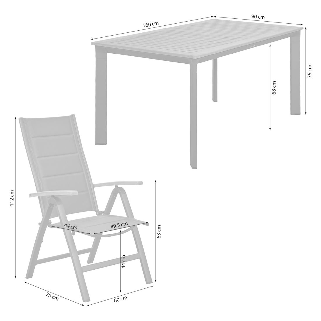 LC Garden Unicamo Gartenmöbel-Set M (4 Plätze) Tisch 160x90cm