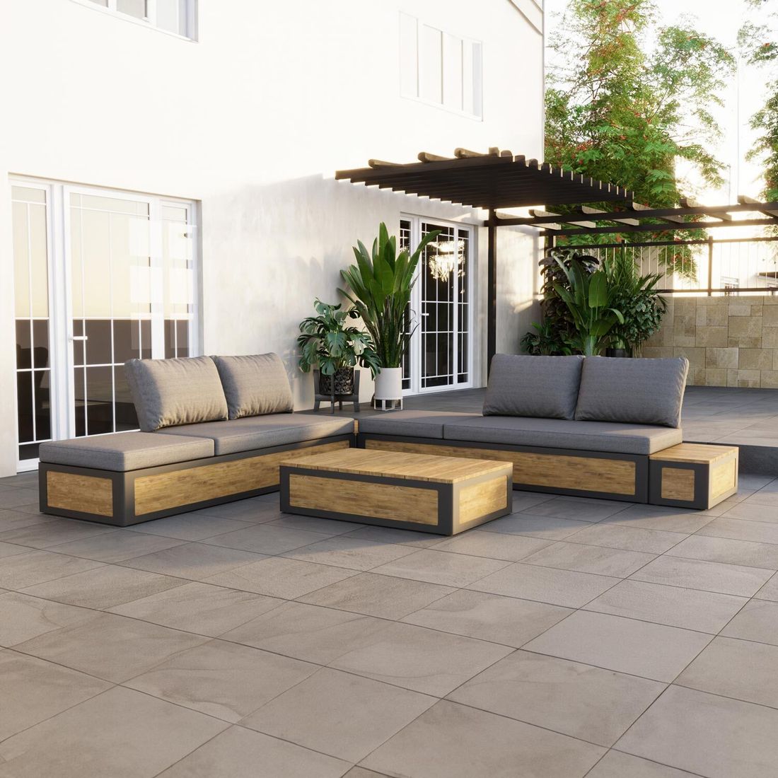 OUTLIV. Paros Ecklounge inkl. Loungetisch Aluminium/Teak/Olefin