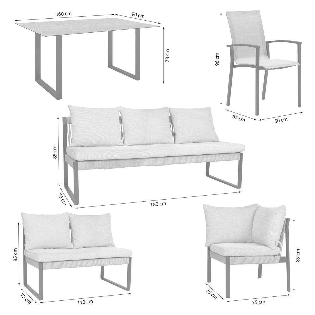 Stern Tammo Dininglounge Aluminium/Rope/Sunbrella